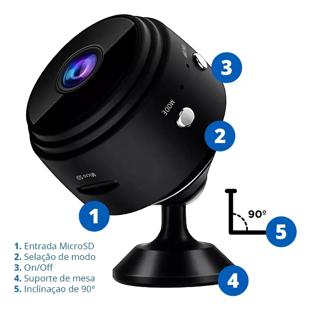 Mini Câmera Espiã A9 HD 1080P com Visão Noturna